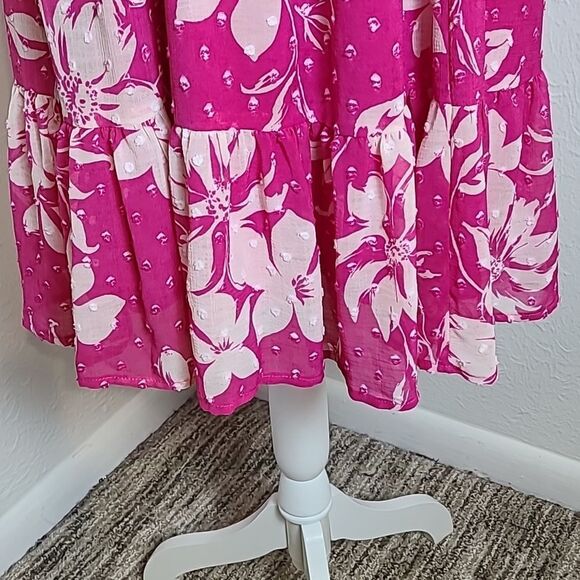 Torrid Pink & White Floral Dress with Clip-dots & Ruffle Bottom, Sz 0, Large, 12 - Picture 4 of 14